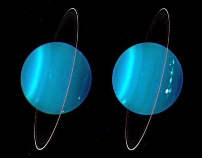 写真：縦方向にリングがかかっている天王星