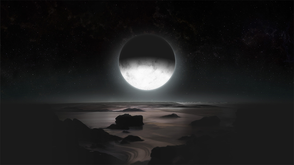 イメージ：暗闇の中に浮かび上がる冥王星