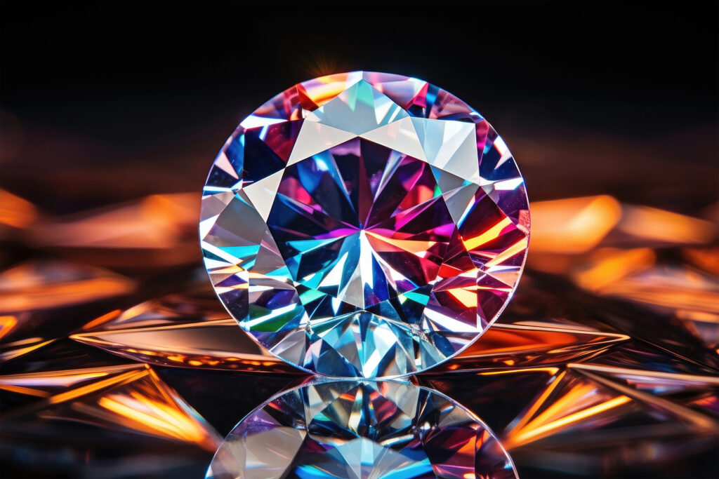 写真：光を受けて虹色に輝くダイアモンドのイメージ